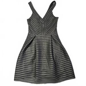 Express Black Lace Mini Dress V-Neck Pleated Skirt Size 2 Elegant Fit Flare